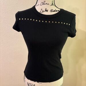 Y2K Bebe Tee Shirt Black with Gold Stars